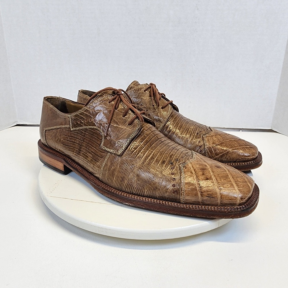 David Eden Exotic Lizard Crocodile Leather Shoes Mens 9 Brown Cap Toe Spain